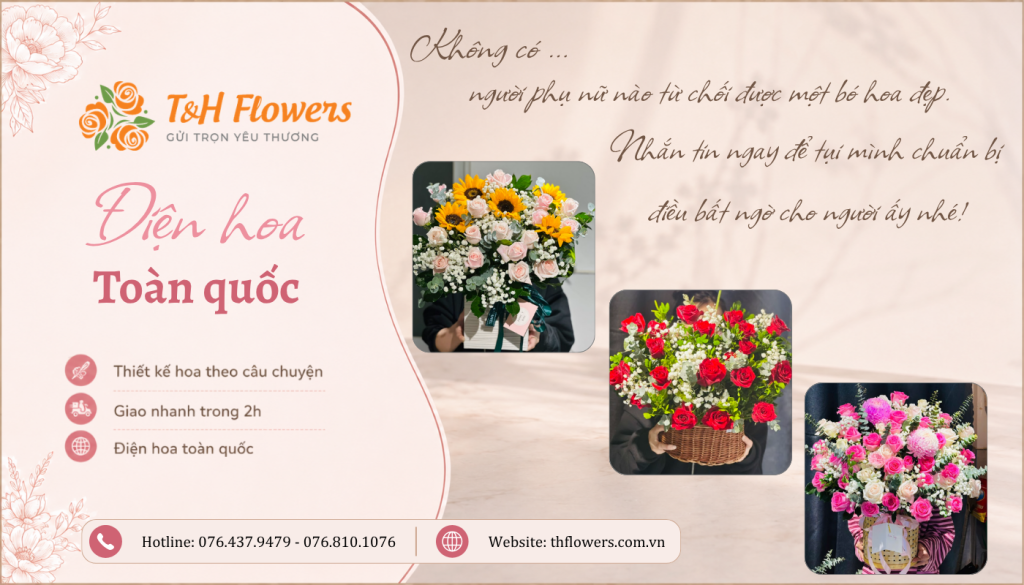 Các giỏ hoa đẹp được thiết kế tại T&H Flowers